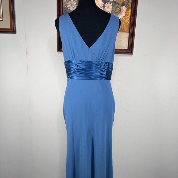 Maggy London 100% Silk Maxi Fit & Flare Dress Women's 8 Blue Wedding Party NWT - Picture 4 of 15